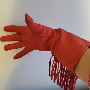 Red Deerskin Fringed Rodeo Gloves